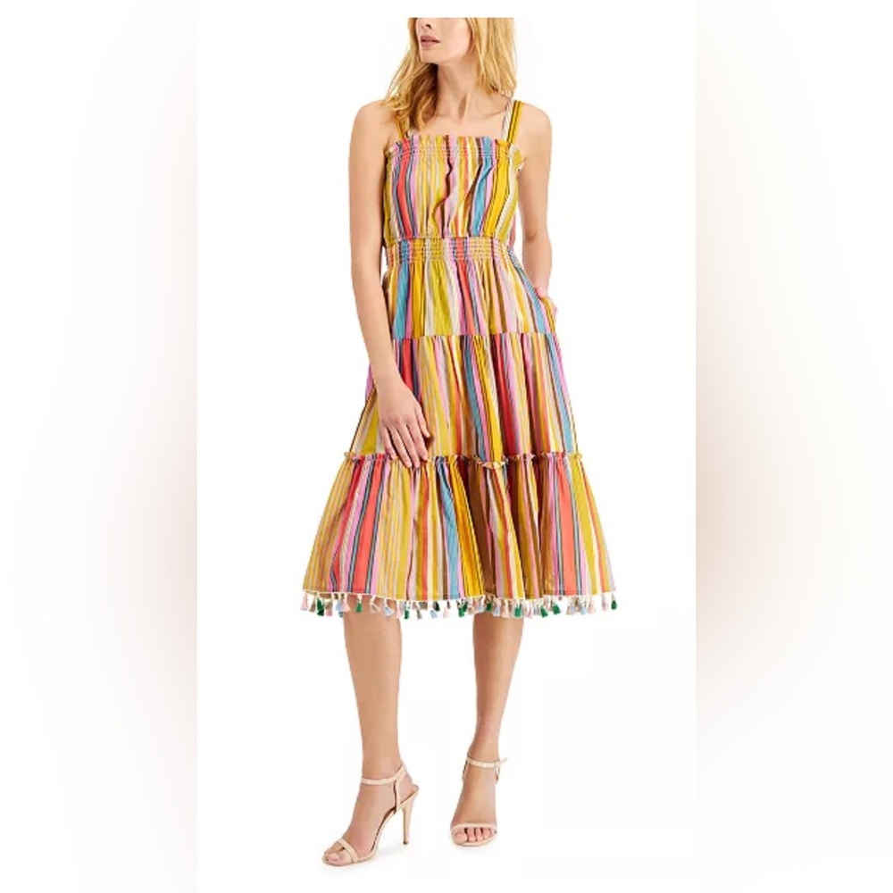 Tahari Women's Smocked Tasseled-Hem Dress